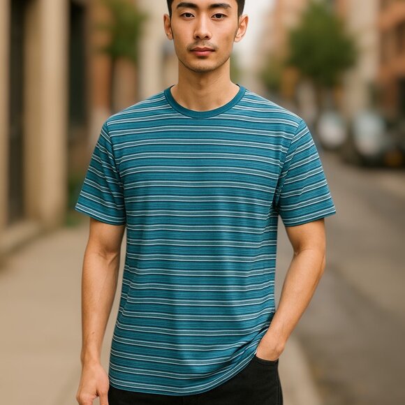 2 for/$25 The Rail Cotton Striped Tee Shirt Blue Black Teal Blue White Size XXL - Picture 1 of 8